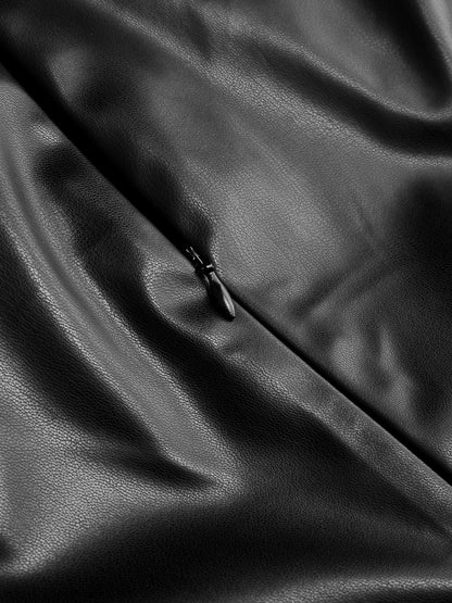 Draped Faux Leather Midi Dress with Side Slit