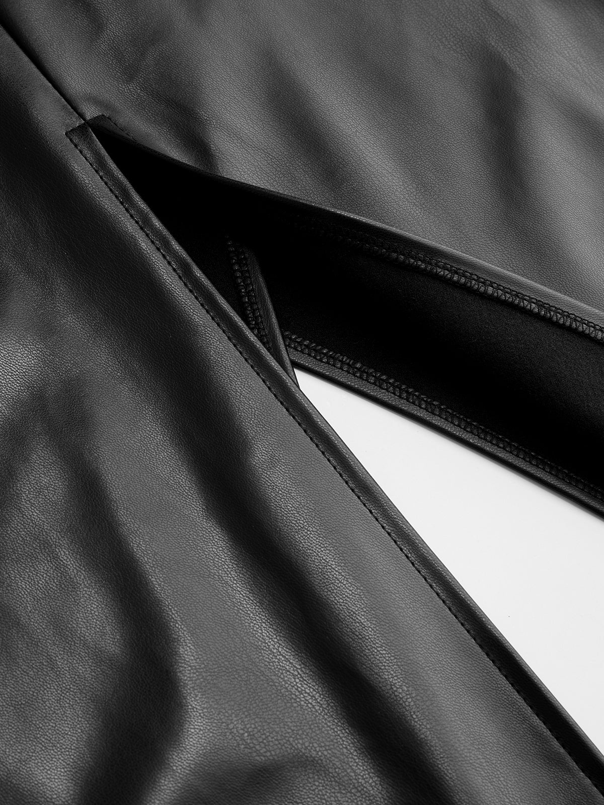 Draped Faux Leather Midi Dress with Side Slit