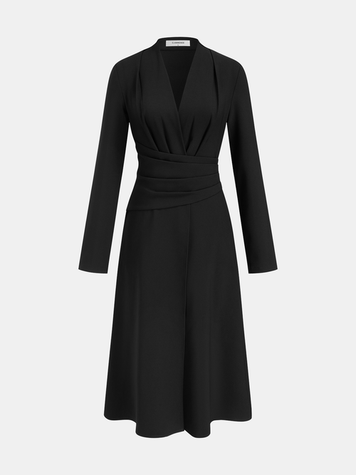 V-Neck Ruched Waist Slit Shirt Dress