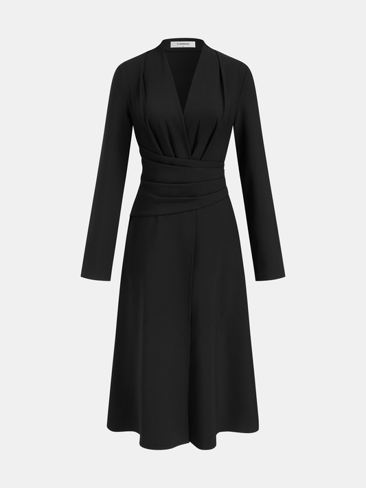 V-Neck Ruched Waist Slit Shirt Dress