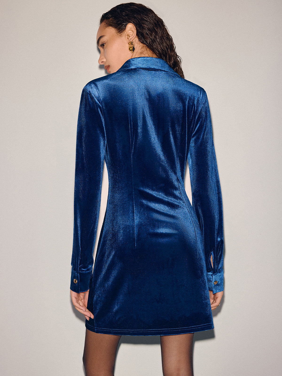 Ruched Velvet Shirt Dress