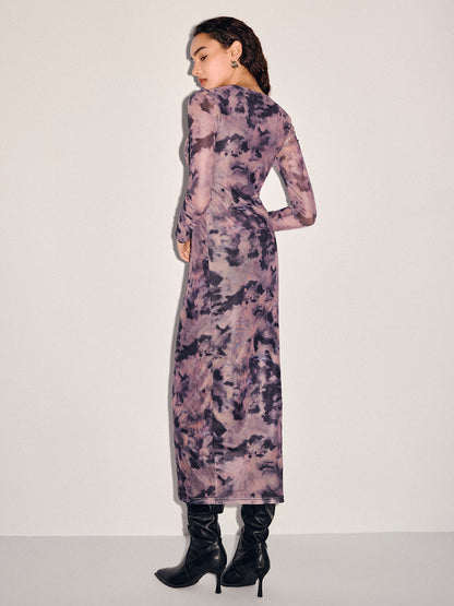 Tie-Dye Sheer Maxi Dress
