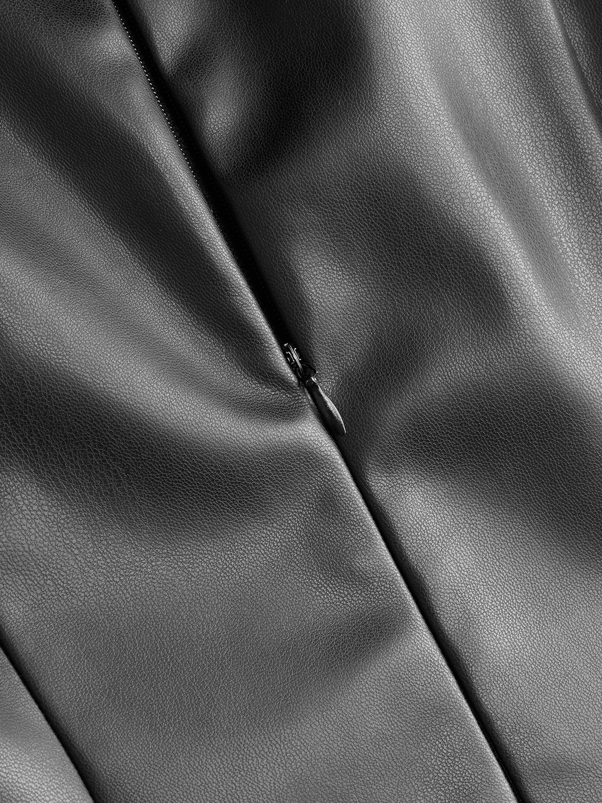 Faux Leather-Panel Tie-Waist Slit Dress