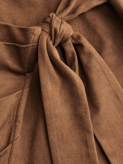 Faux Leather-Panel Tie-Waist Slit Dress