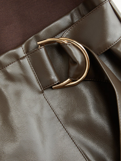 Faux Leather Paneled Knit Asymmetrical Dress