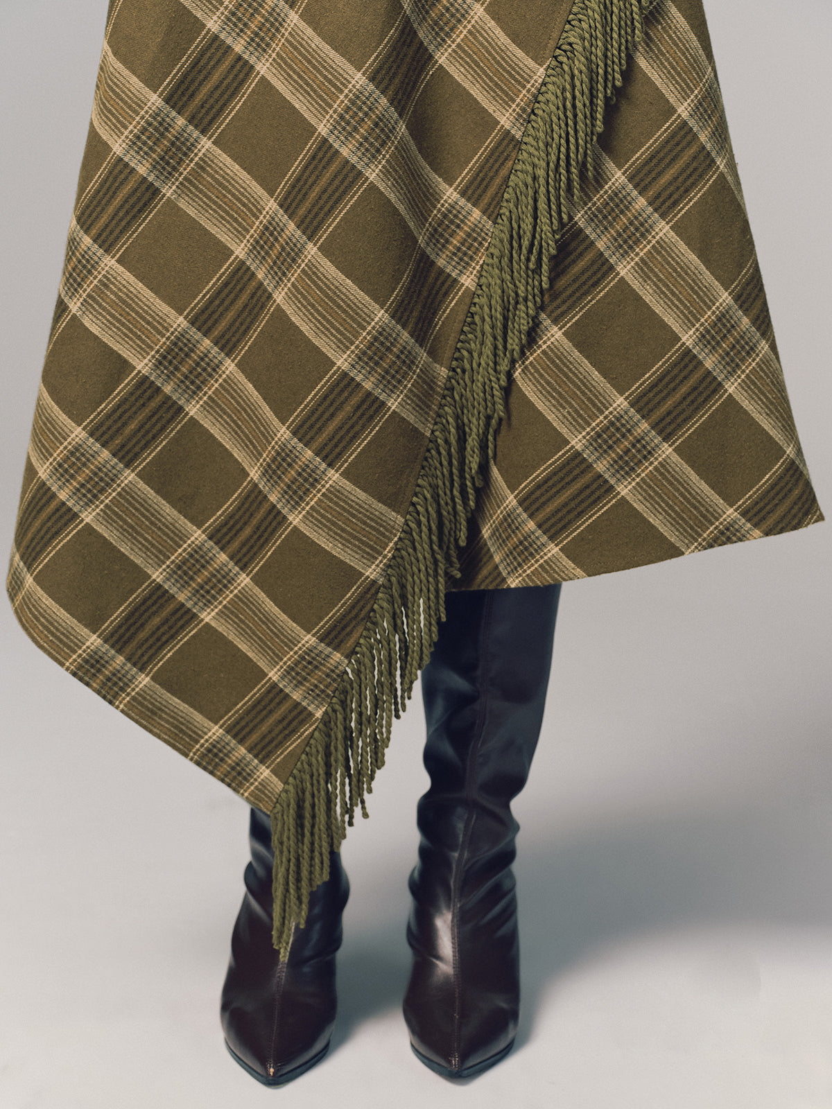 Plaid Fringe Sleeveless Cotton Maxi Dress