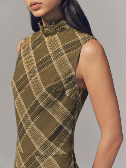 Plaid Fringe Sleeveless Cotton Maxi Dress
