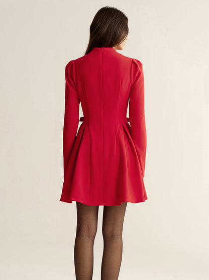 V-Neck Bow Detail Mini Dress