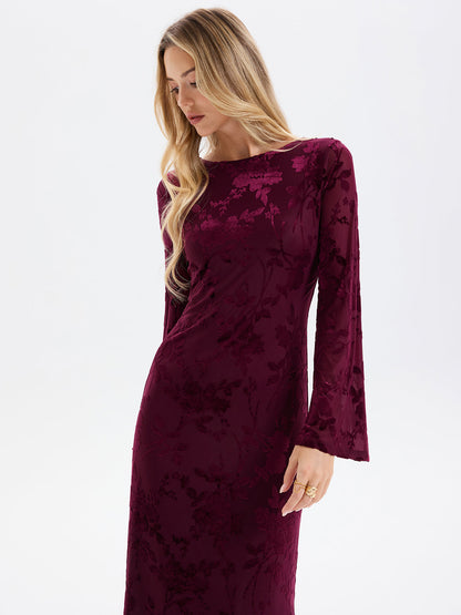 Floral-Jacquard Backless Maxi Dress