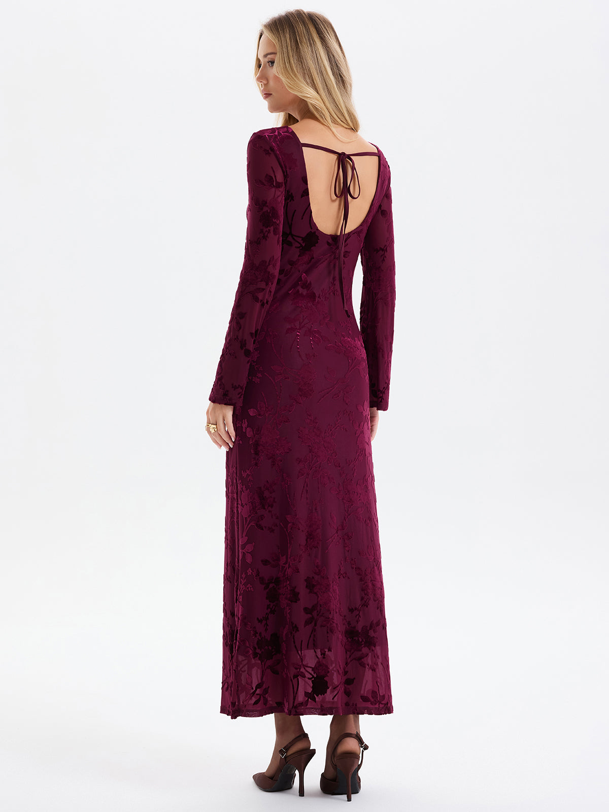 Floral-Jacquard Backless Maxi Dress
