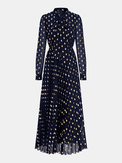 Long Sleeves Foil Spot Print A-Line Maxi Dress