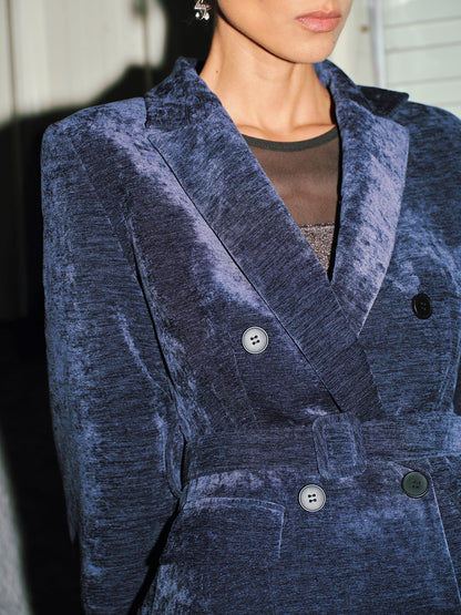 Velvet Double-Breasted Belted Blazer Dress