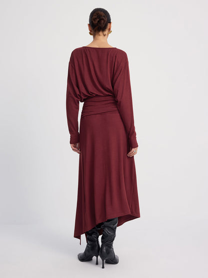Long Sleeve Ruched Slit Maxi Dress