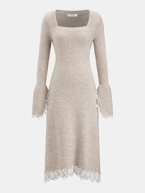 Wool-Blend Lace-Trim Square-Neck Dress