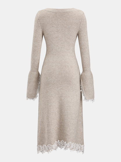 Wool-Blend Lace-Trim Square-Neck Dress