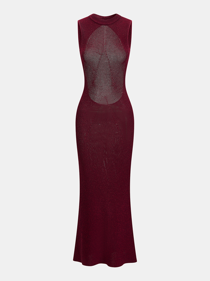 Backless Glitter Knit Sleeveless Maxi Dress