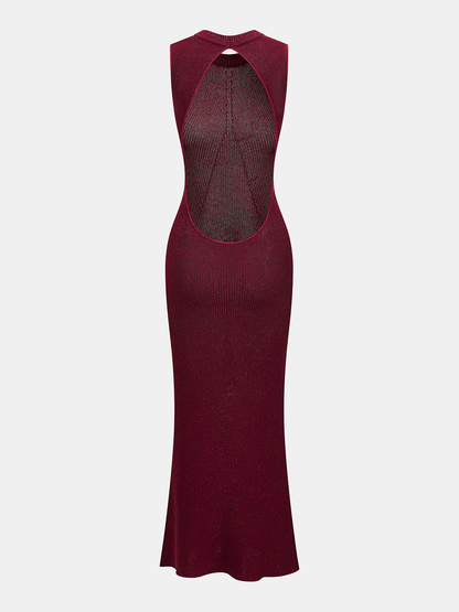 Backless Glitter Knit Sleeveless Maxi Dress