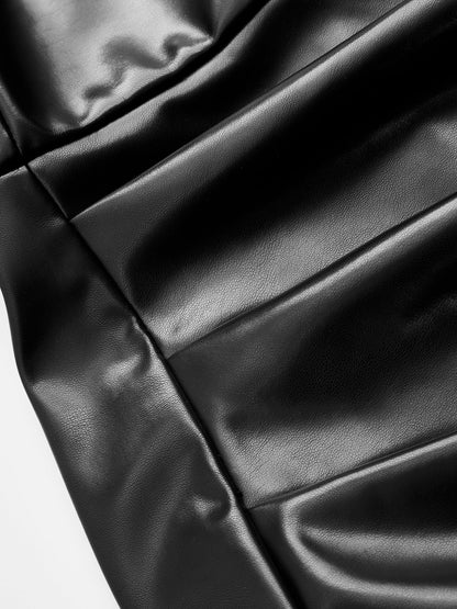 Faux Leather Ruched Cami Midi Dress