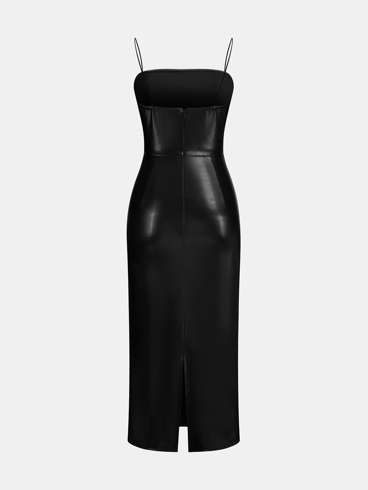 Faux Leather Ruched Cami Midi Dress