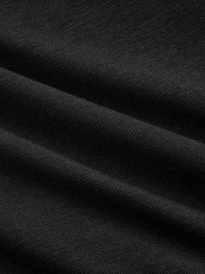 Pleated Faux Leather Panel Long-Sleeve Dress