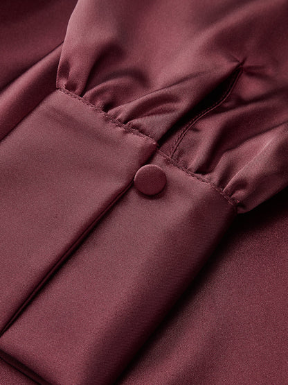 Satin Off-Shoulder Long Sleeve Ruched Dress