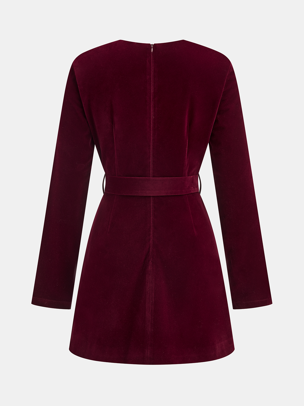 Pleated Panel Velvet Mini Dress with Belt
