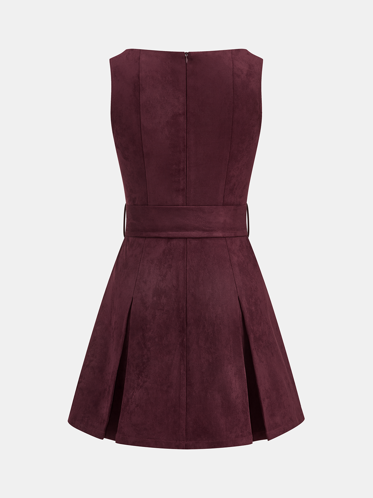 Belted Suede Pleated Mini Dress