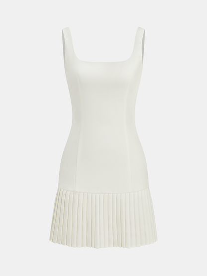 Square Neck Pleated Hem Mini Dress