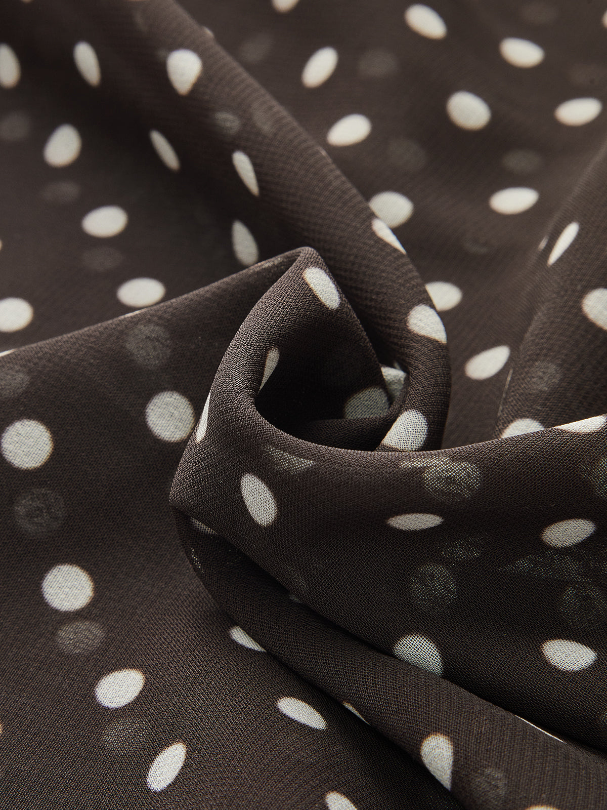 Polka Dot Chiffon Tie-Neck Flared Cuff Maxi Dress