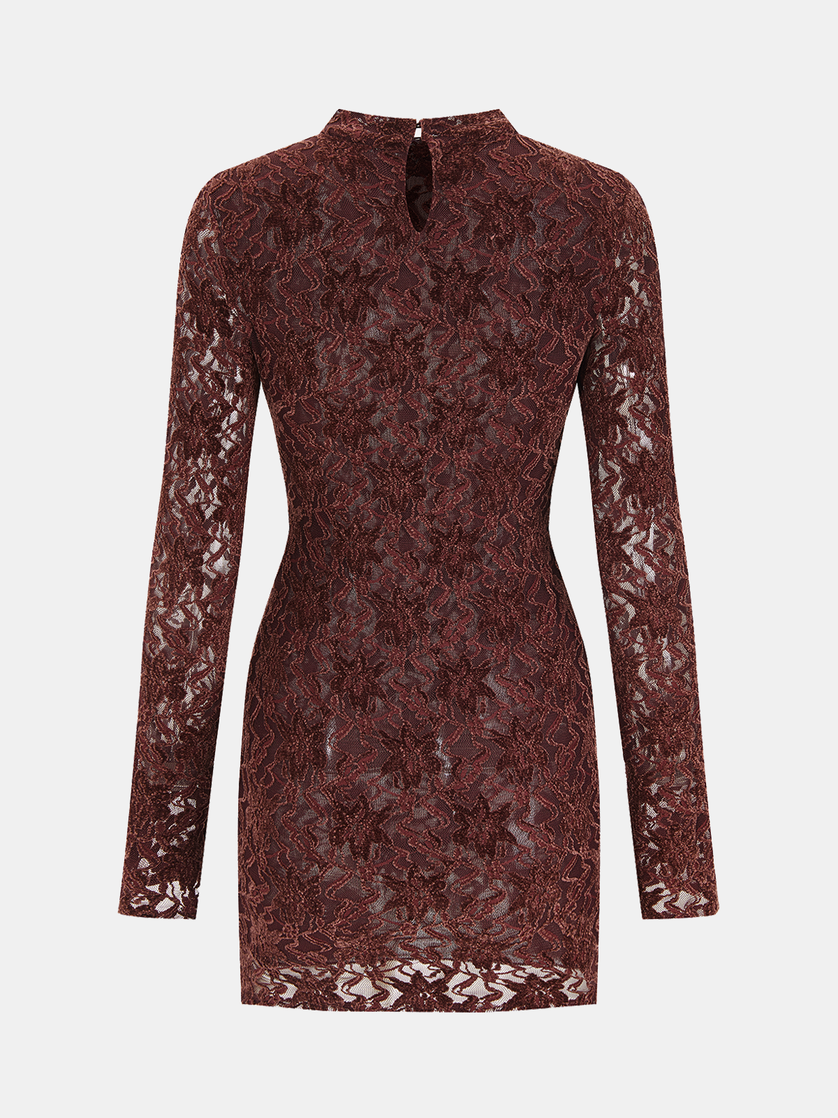 Lace-Jacquard Long-Sleeve Mini Dress