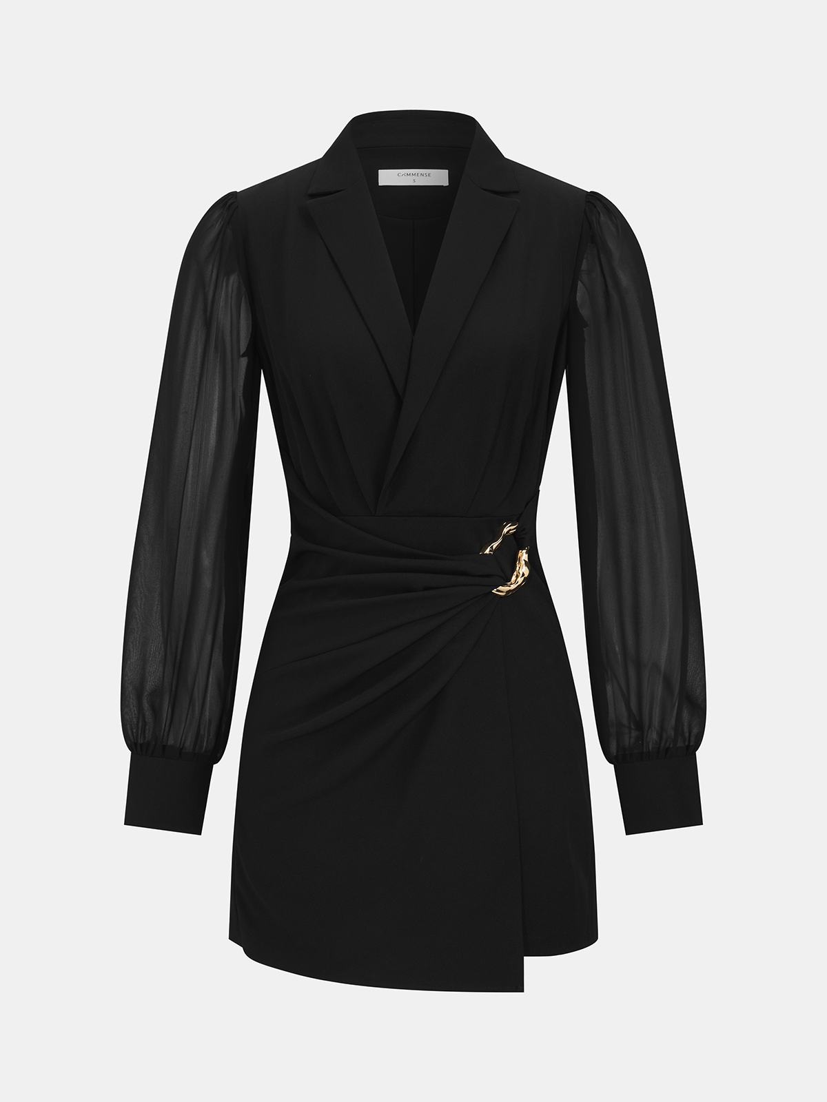 Sheer-Sleeve Metal Buckle Blazer Dress