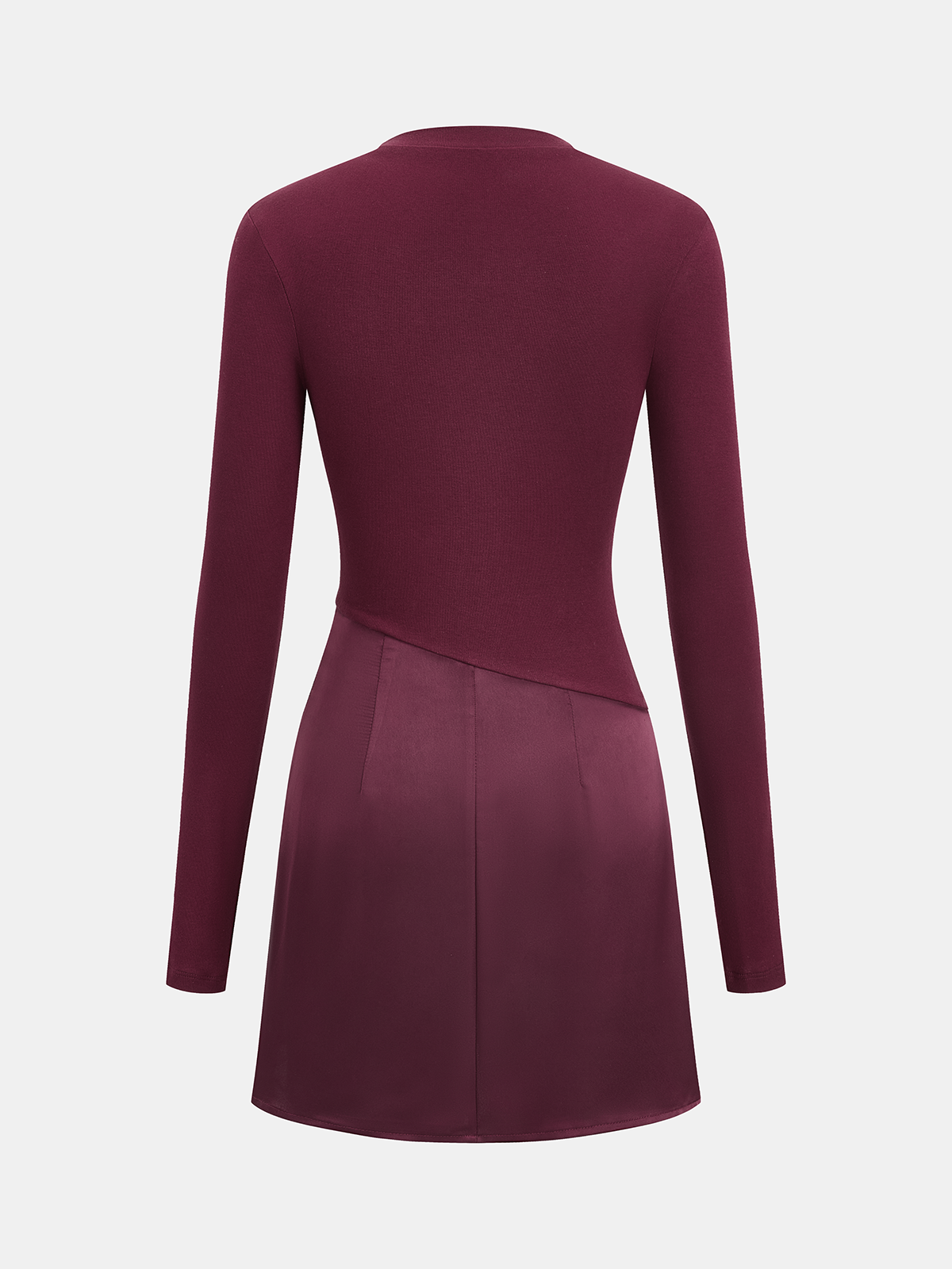 Satin Panel Long-Sleeve Fitted Mini Dress