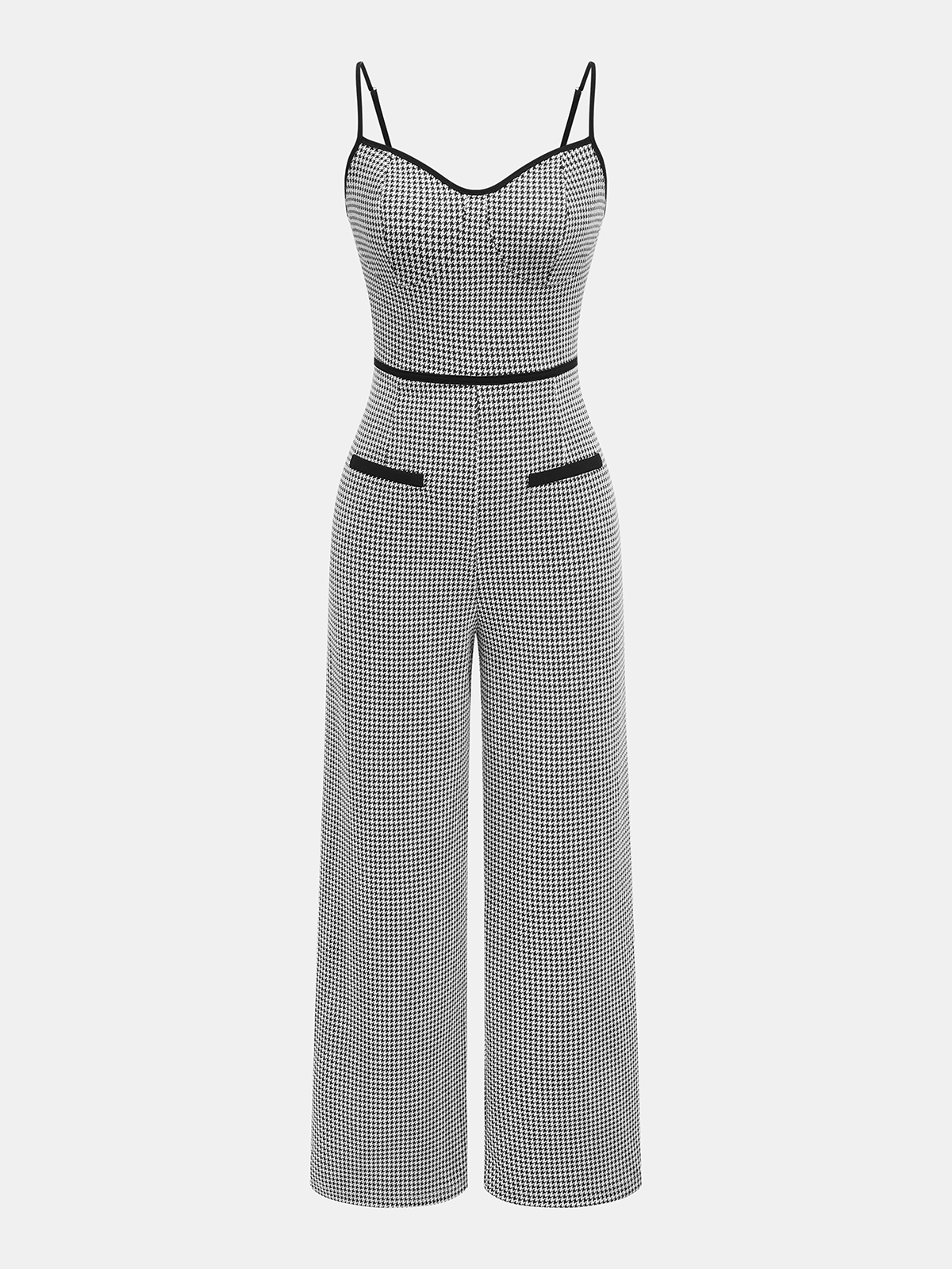 Contrast Trim Houndstooth Cami Jumpsuit