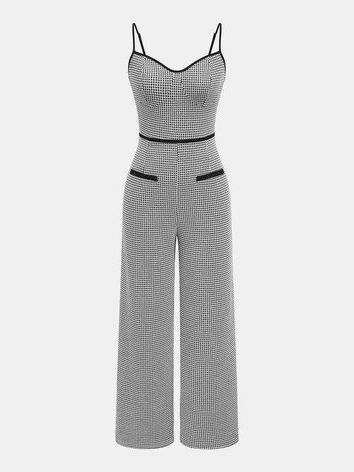 Contrast Trim Houndstooth Cami Jumpsuit