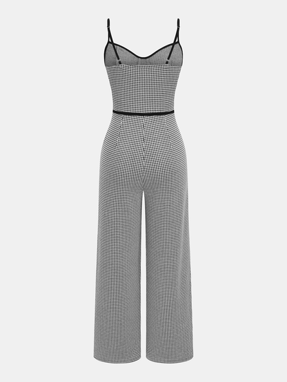 Contrast Trim Houndstooth Cami Jumpsuit