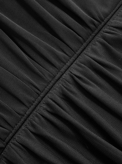 Draped Mesh Cape Sleeve Maxi Dress