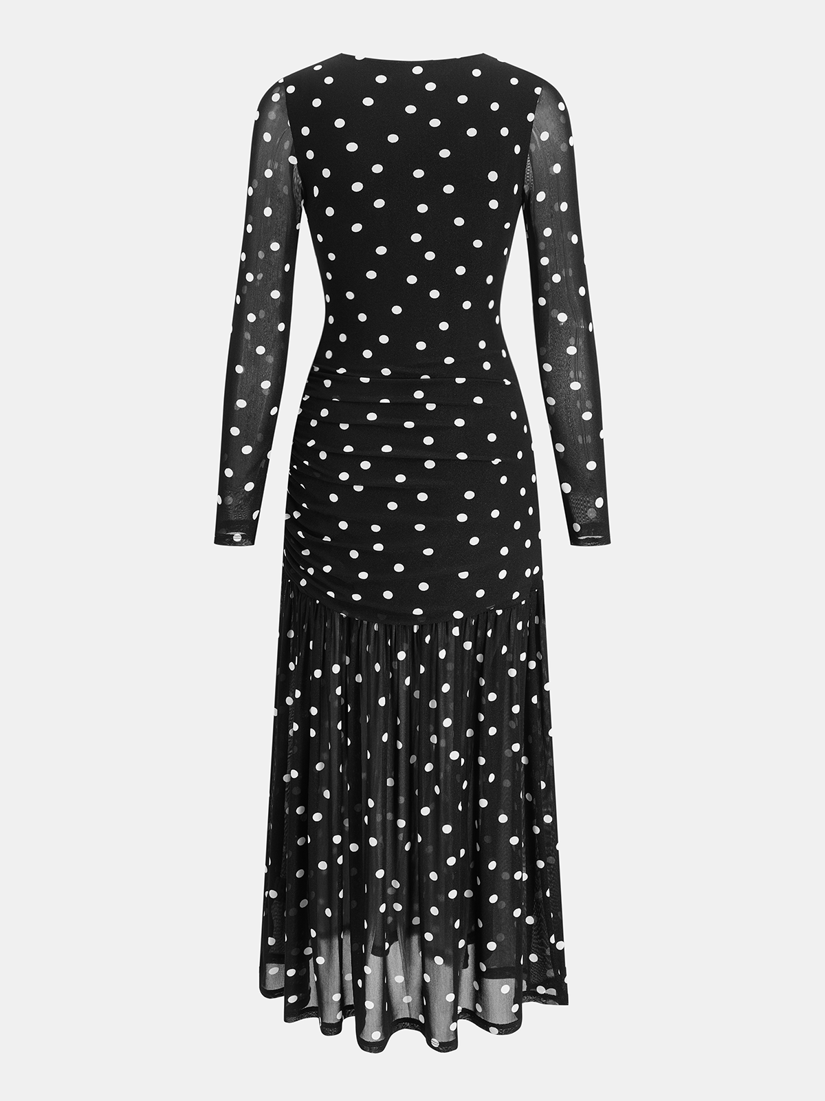 Polka Dot Sheer-Mesh Ruched Maxi Dress
