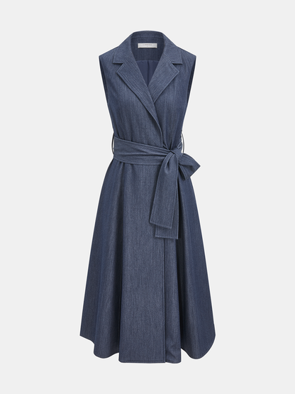 Sleeveless Collared Belted Midi Dress