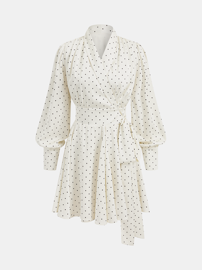Polka Dot Wrap Tie Waist Mini Dress