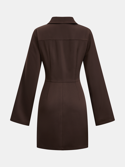 Satin Cowl-Neck Long Sleeve Mini Dress