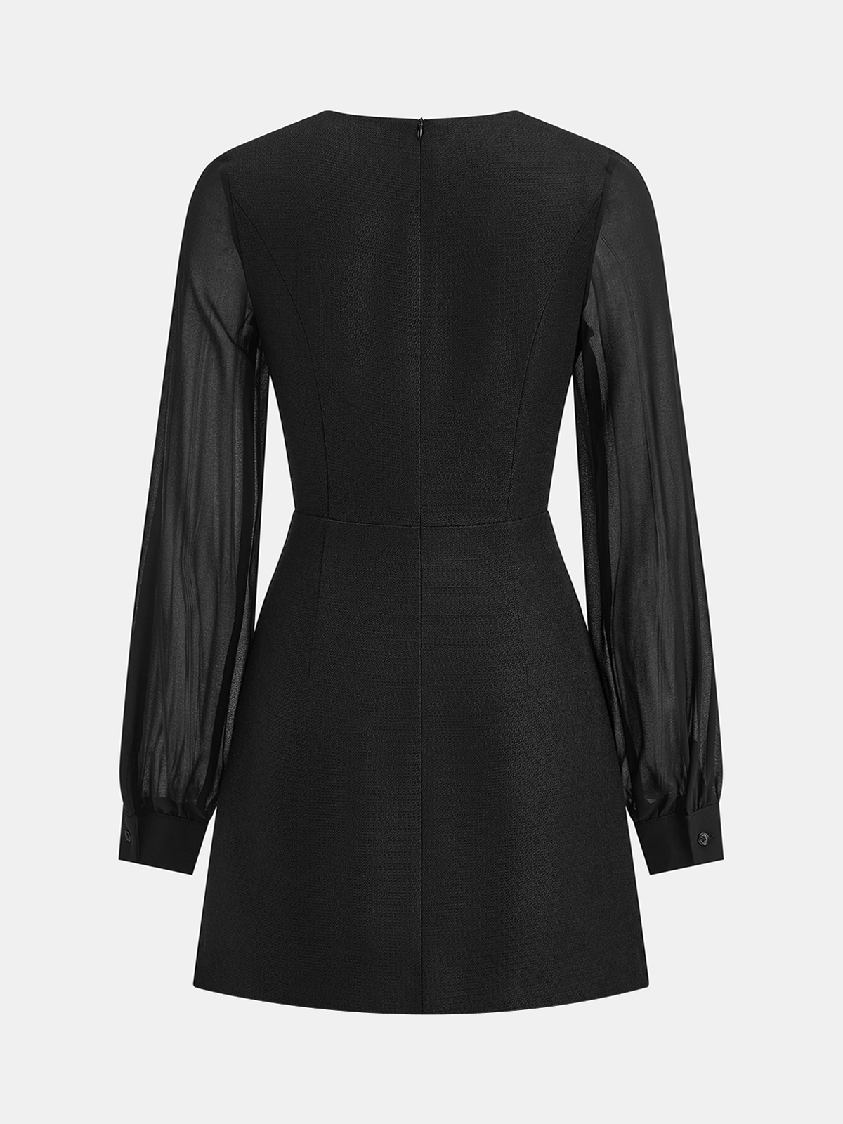 Sheer Sleeve Metal Detail Tweed Mini Dress