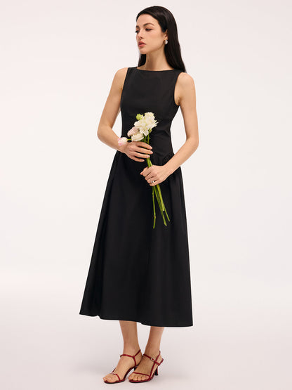 Umbrella Hem Backless Cotton Sleeveless Maxi Dress