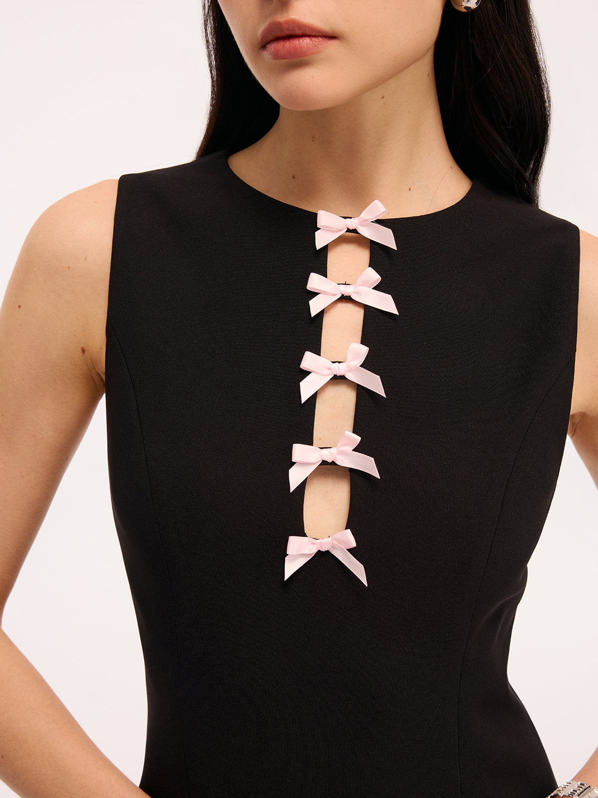 Bow Detail Cut-Out Sleeveless Mini Dress