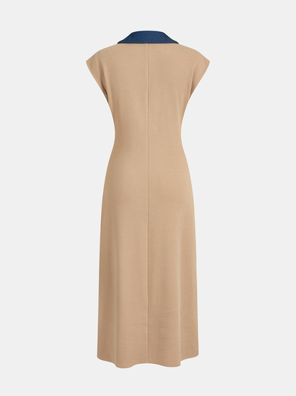 Denim Collar Sleeveless Maxi Dress