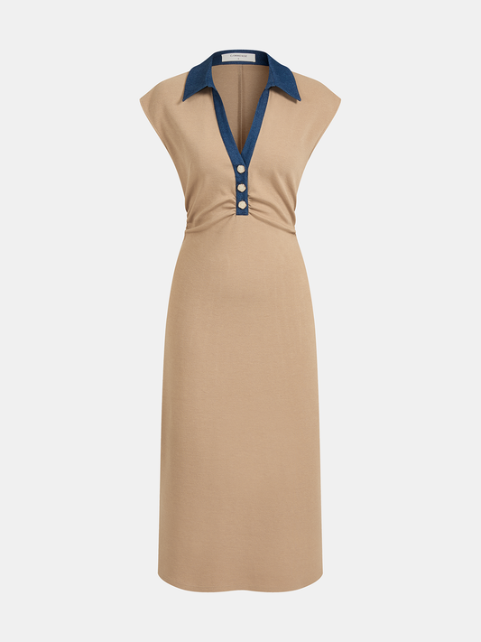Denim Collar Sleeveless Maxi Dress