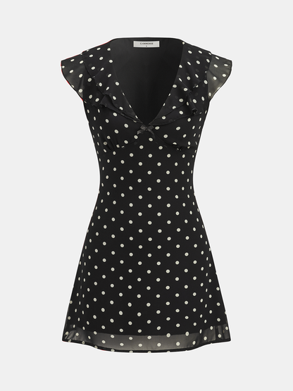 Polka Dot V-Neck Ruffle Dress
