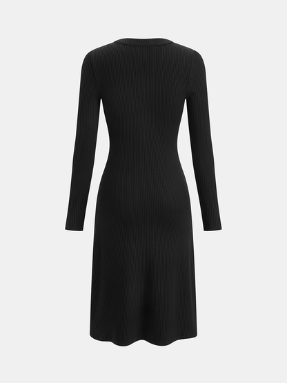 Long Sleeve Rib Knit Button Down Midi Dress