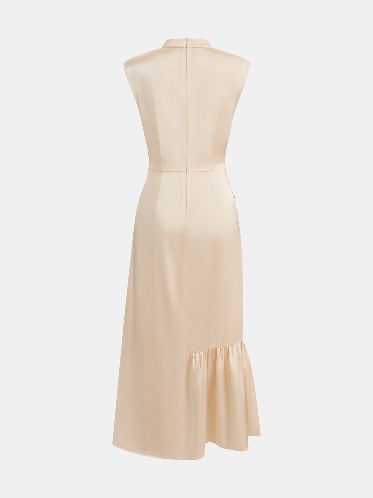 Sleeveless Ruched Split Satin Midi Dress