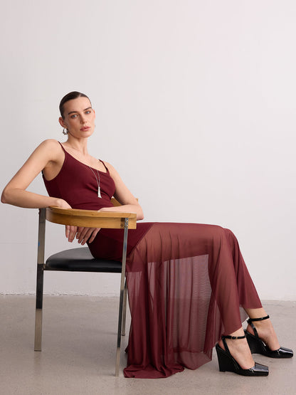 Sheer Hem Cami Maxi Dress