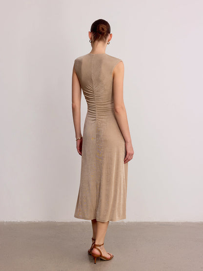 Metal Detail Sleeveless Ruched Maxi Dress